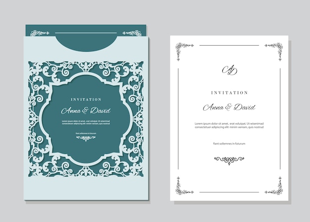 Vector wedding invitation card template with laser cutting.