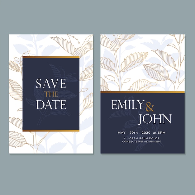 ベクトル 結婚式招待状のテンプレート、葉＆花柄のデザイン
