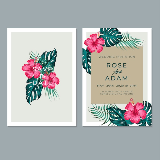 Wedding Invitation Card template, with leaf & floral design