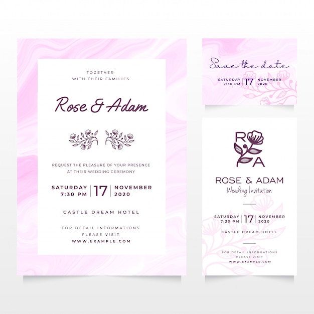 Modello di carta di invito di nozze con design in marmo liquido rosa