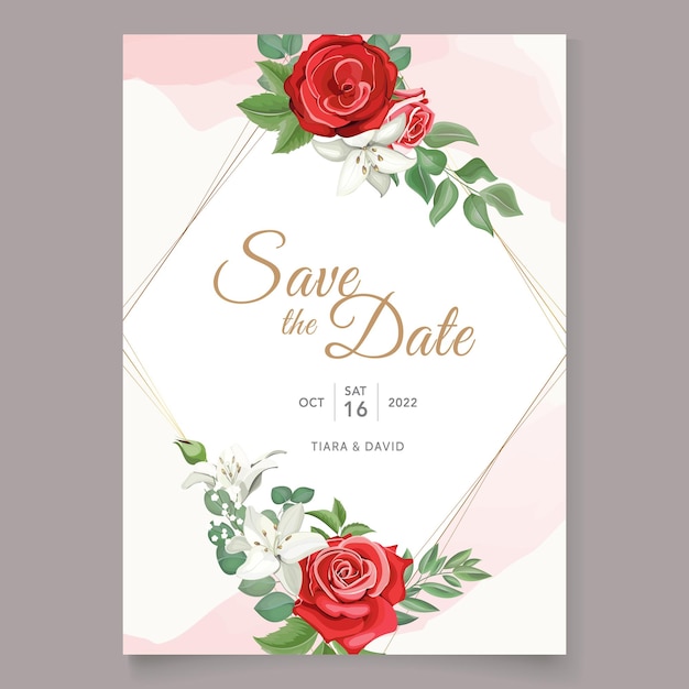 Vector wedding invitation card template with roses