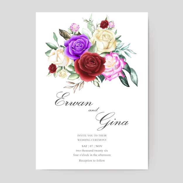Свадебные приглашения шаблон с акварелью цветочные и листья