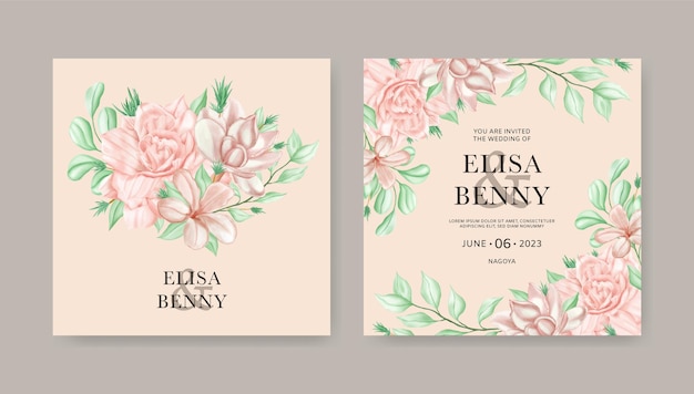 Wedding invitation card template with watercolor floral ornaments