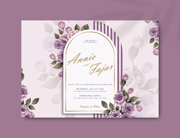 水彩の花のプレミアムベクトルで結婚式の招待カードのテンプレート