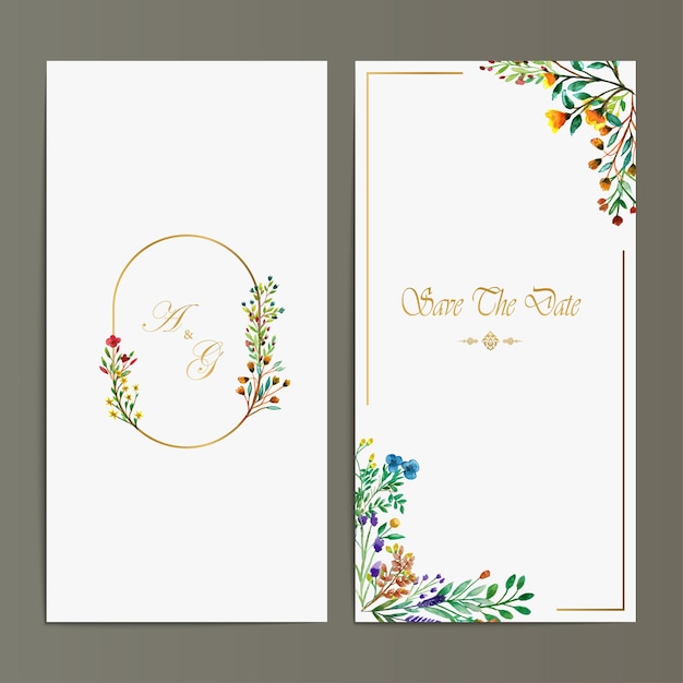 Vector wedding invitation card template with watercolor wild flower