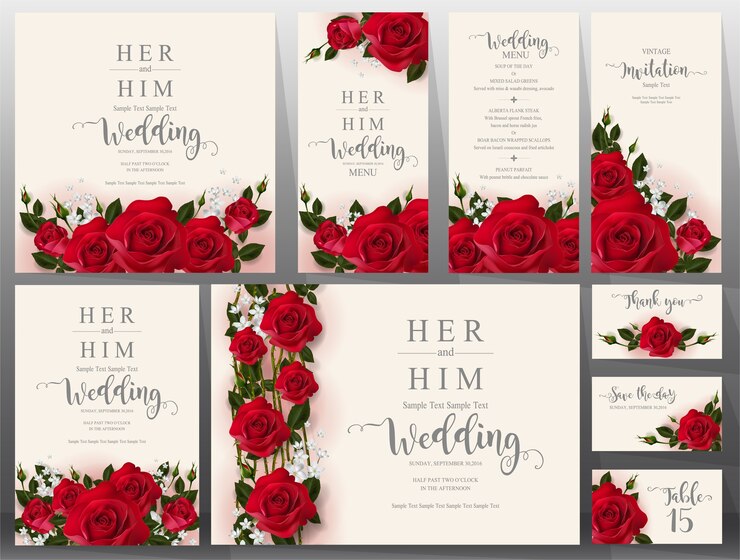 Vector wedding invitation card templates set.