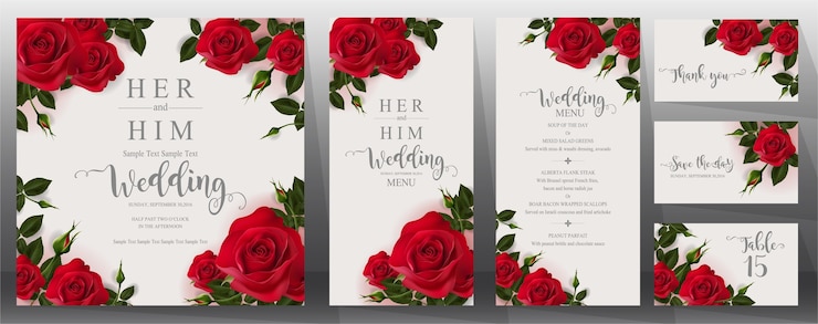 Vector wedding invitation card templates set.
