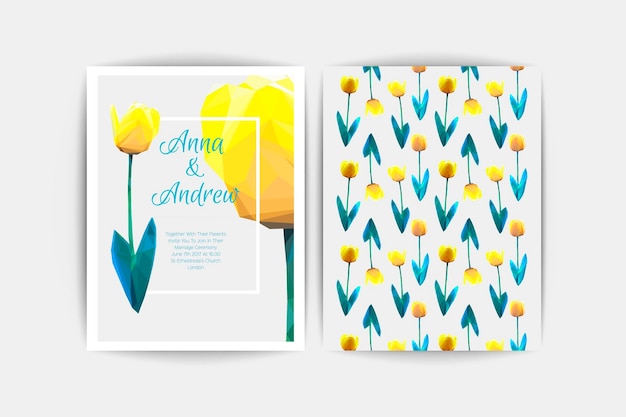 Vector wedding invitation card vector low poly flower tulip illustration save the date floral background