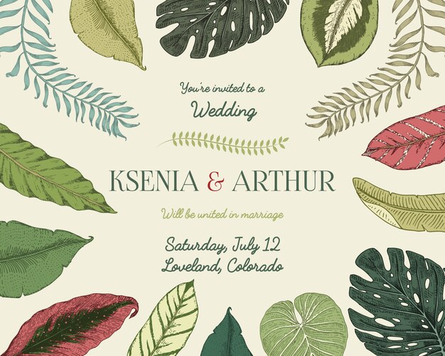 Vector wedding invitation card, vintage engraved template for marriage