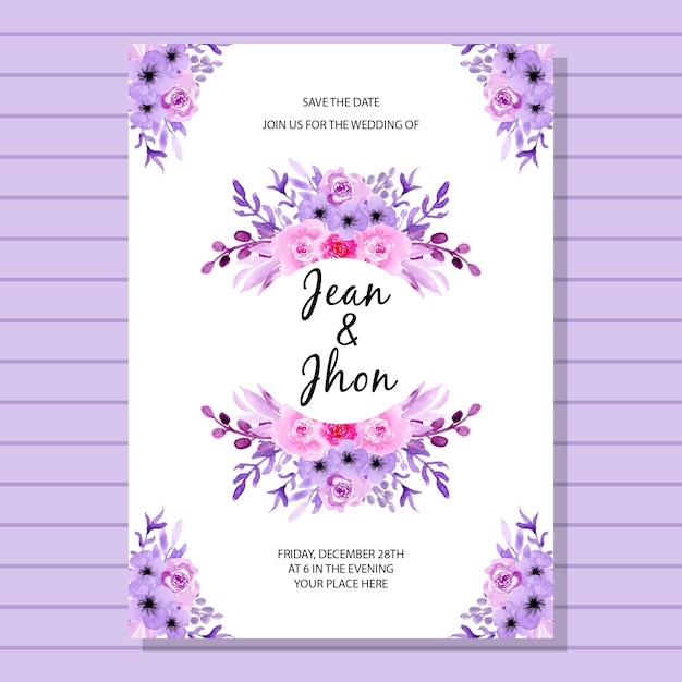 Vector wedding invitation card watercolor floral stripes background