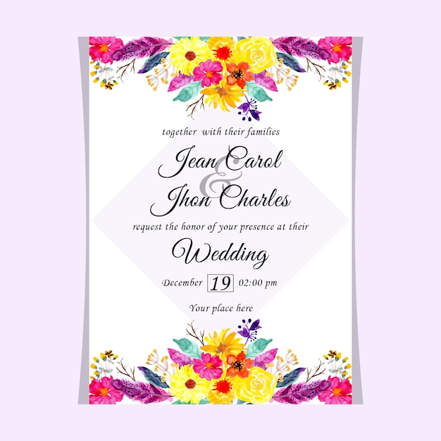 Vector wedding invitation card watercolor floral template