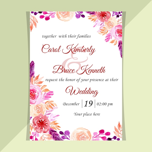 Vector wedding invitation card watercolor floral