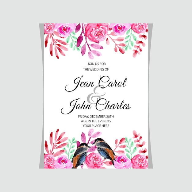 Свадебная пригласительная открытка акварель с птицей