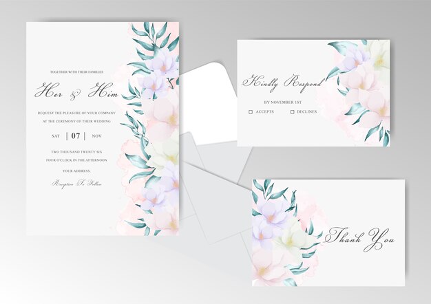 wedding Invitation Card with Beautiful Arrangement Floral