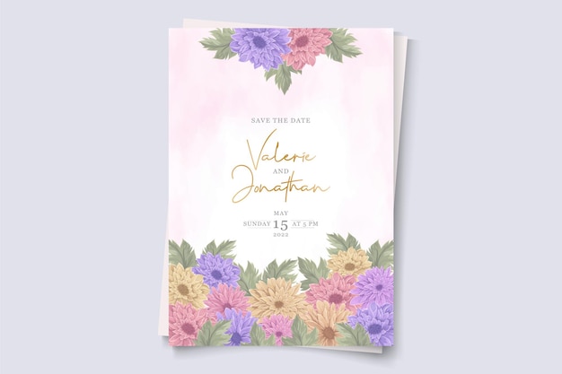 Wedding invitation card with beautiful chrysanthemum flower design