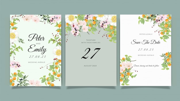Свадебная пригласительная открытка с красивой цветочной векторной коллекцией
