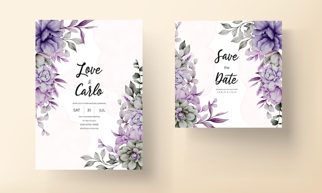 Vector wedding invitation card with beautiful floral watercolor