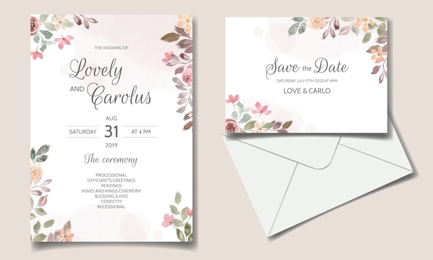 Carta di invito di nozze con bellissimo acquerello floreale