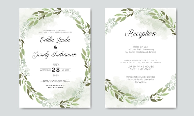 wedding invitation card with beautiful flower and leafs