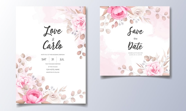 美しい花飾りの結婚式の招待カード
