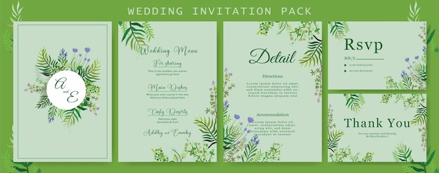 Wedding invitation card with beautiful flowers complete with menu details rsvp and thank you