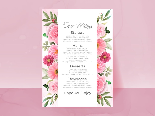 Wedding invitation card with beautiful flowers and leaves