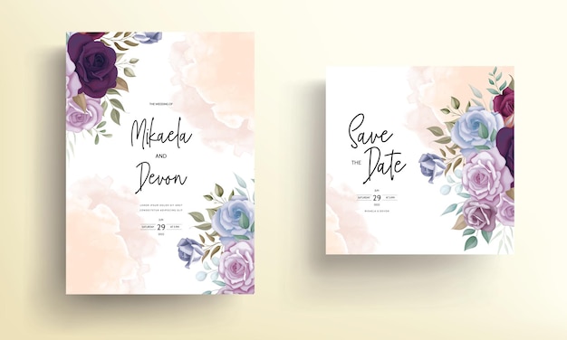 Wedding invitation card with beautiful flowers ornaments