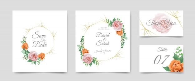 Vector wedding invitation card with beautiful flowers