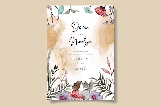 wedding invitation card with beautiful grass flower ornaments