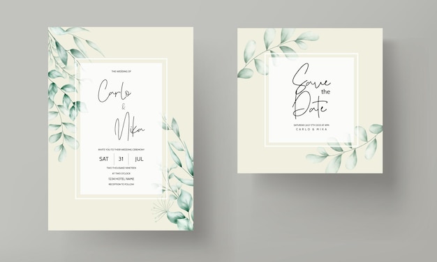 Wedding invitation card with beautiful leaf decoration