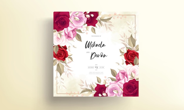 Wedding invitation card with beautiful maroon flower decoration