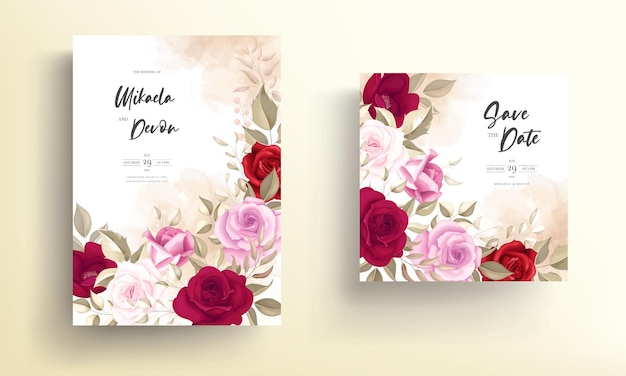 Wedding invitation card with beautiful maroon flower decoration