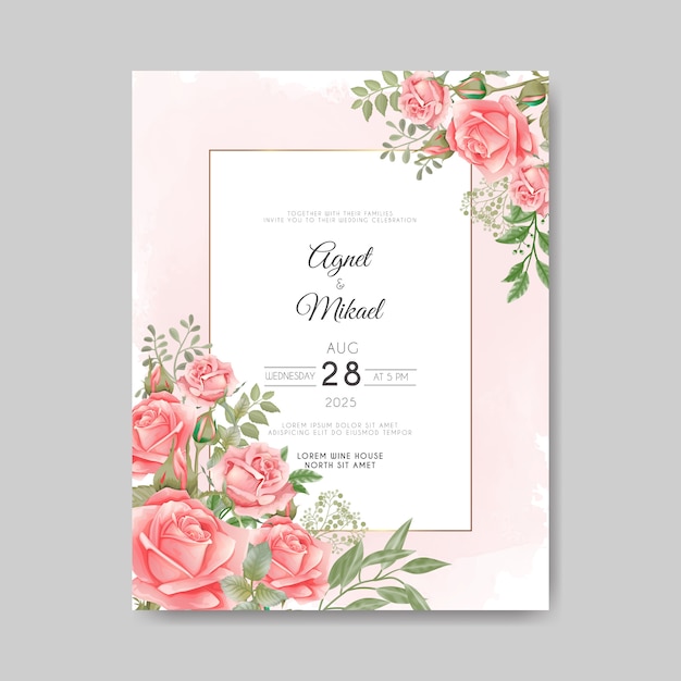 Wedding invitation card with beautiful printable flower