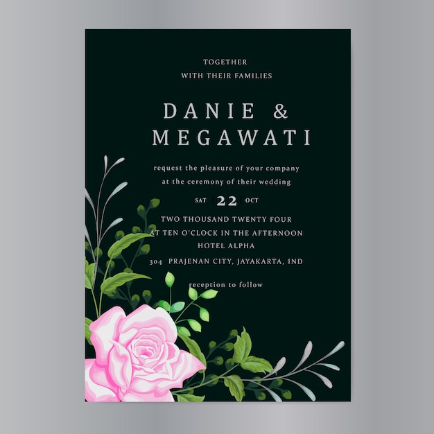 美しいバラのテンプレートと結婚式の招待カード