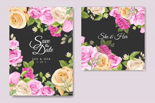 Wedding invitation card with beautiful roses template