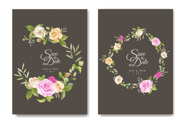 Wedding invitation card with beautiful roses template