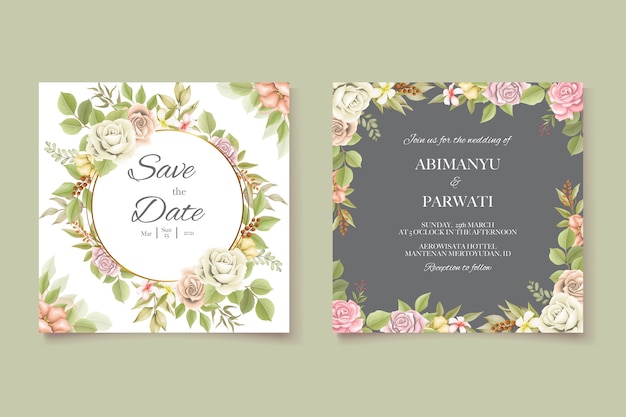 Wedding invitation card with beautiful roses template