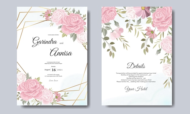 Wedding  invitation card with beautiful roses template  