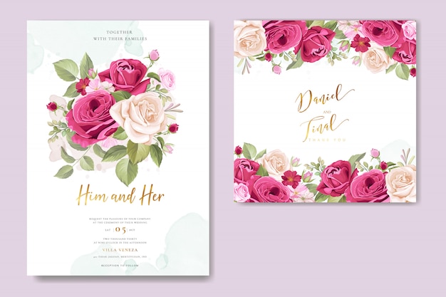 Wedding invitation card with beautiful roses