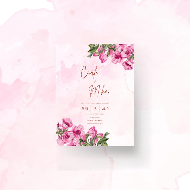 wedding invitation card with beautiful watercolor flower