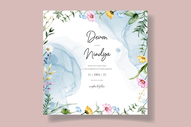 ベクトル 美しい水彩花と結婚式の招待カード