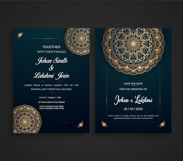 Vector wedding invitation card with black color template