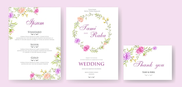 wedding invitation card with colourful floral and leaves