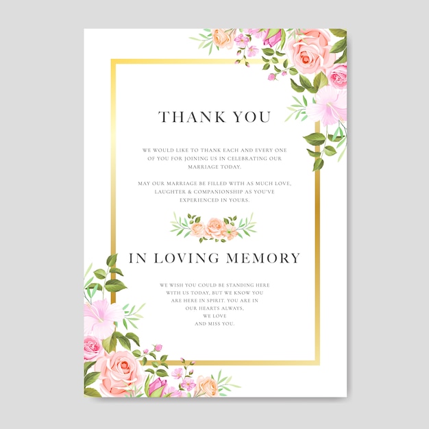 Wedding invitation card with colourful floral and leaves