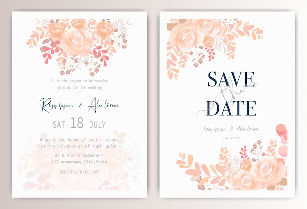 Vector wedding invitation card with colourful floral and leaves.