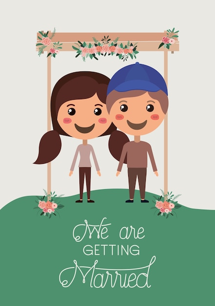 wedding invitation card with couple characters