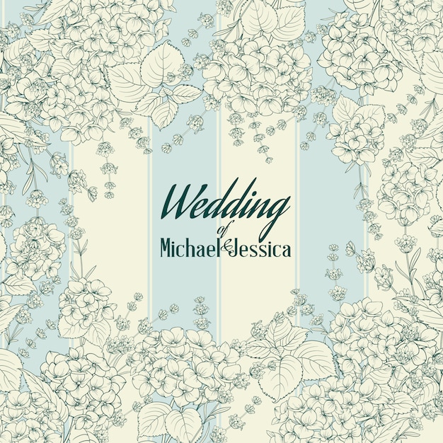 Vector wedding invitation card with custom sign and flower frame.