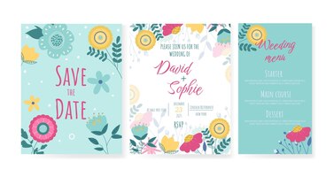 Wedding invitation card with doodle flowers