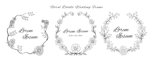 Wedding invitation card with doodle sketch outline floral and flower ornamental design style template