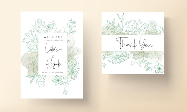 Wedding invitation card with elegant monoline floral